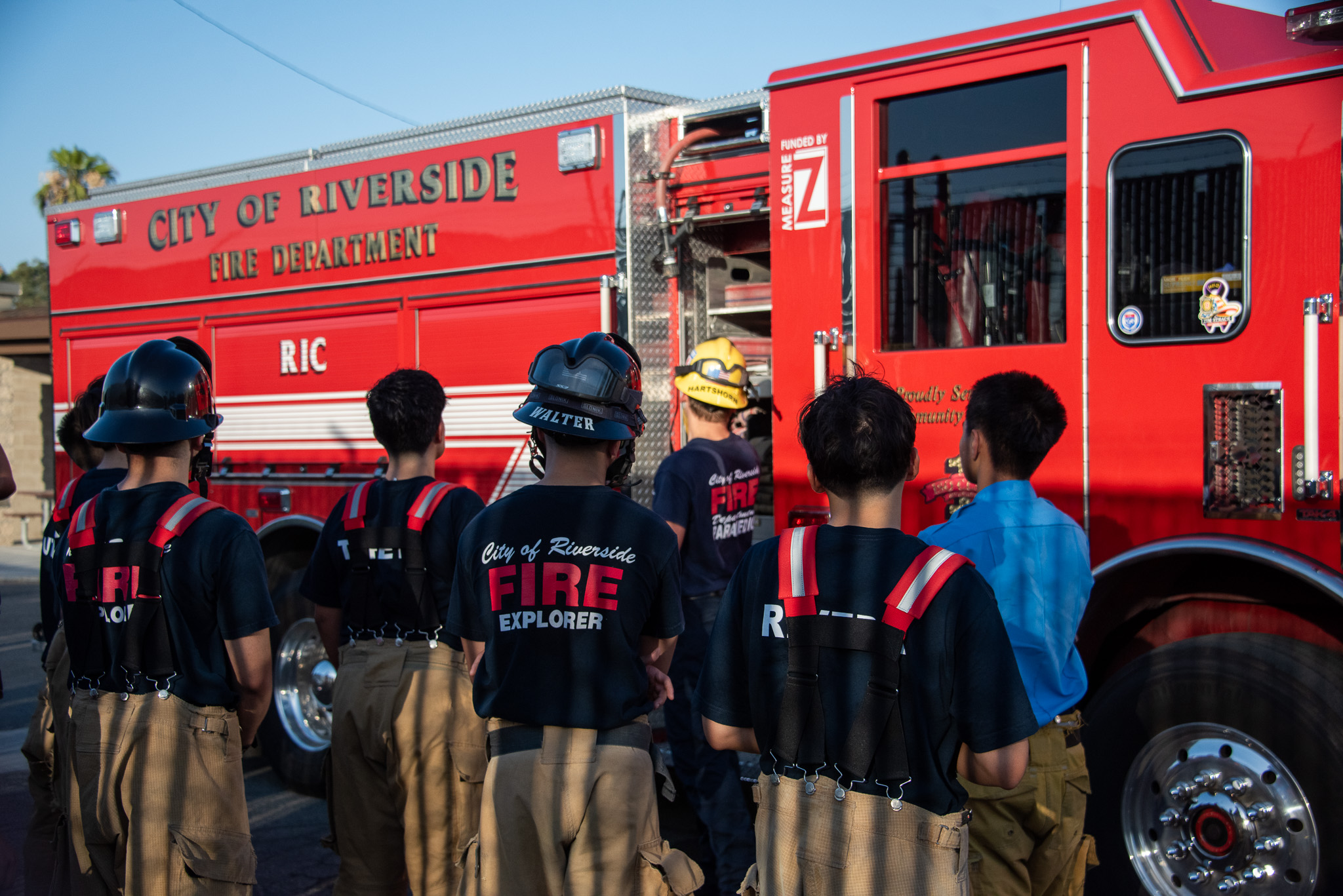 Riverside Fire Explorer cadets participating in Fire Department training