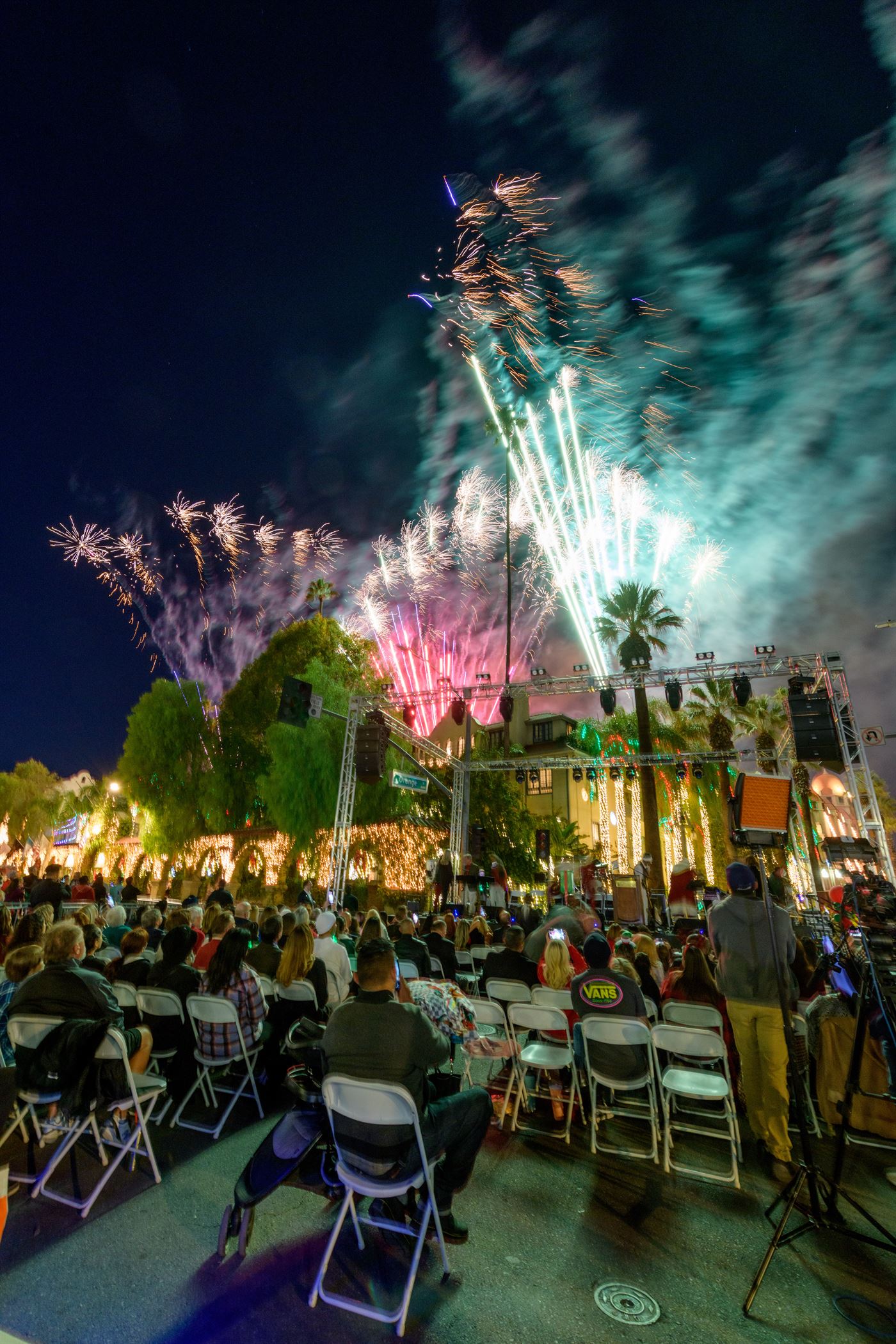Fireworks over the Festival of Lights crowd