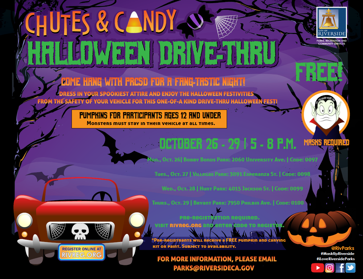 Chutes & Candy Halloween Drive Thru Villegas Park riversideca.gov